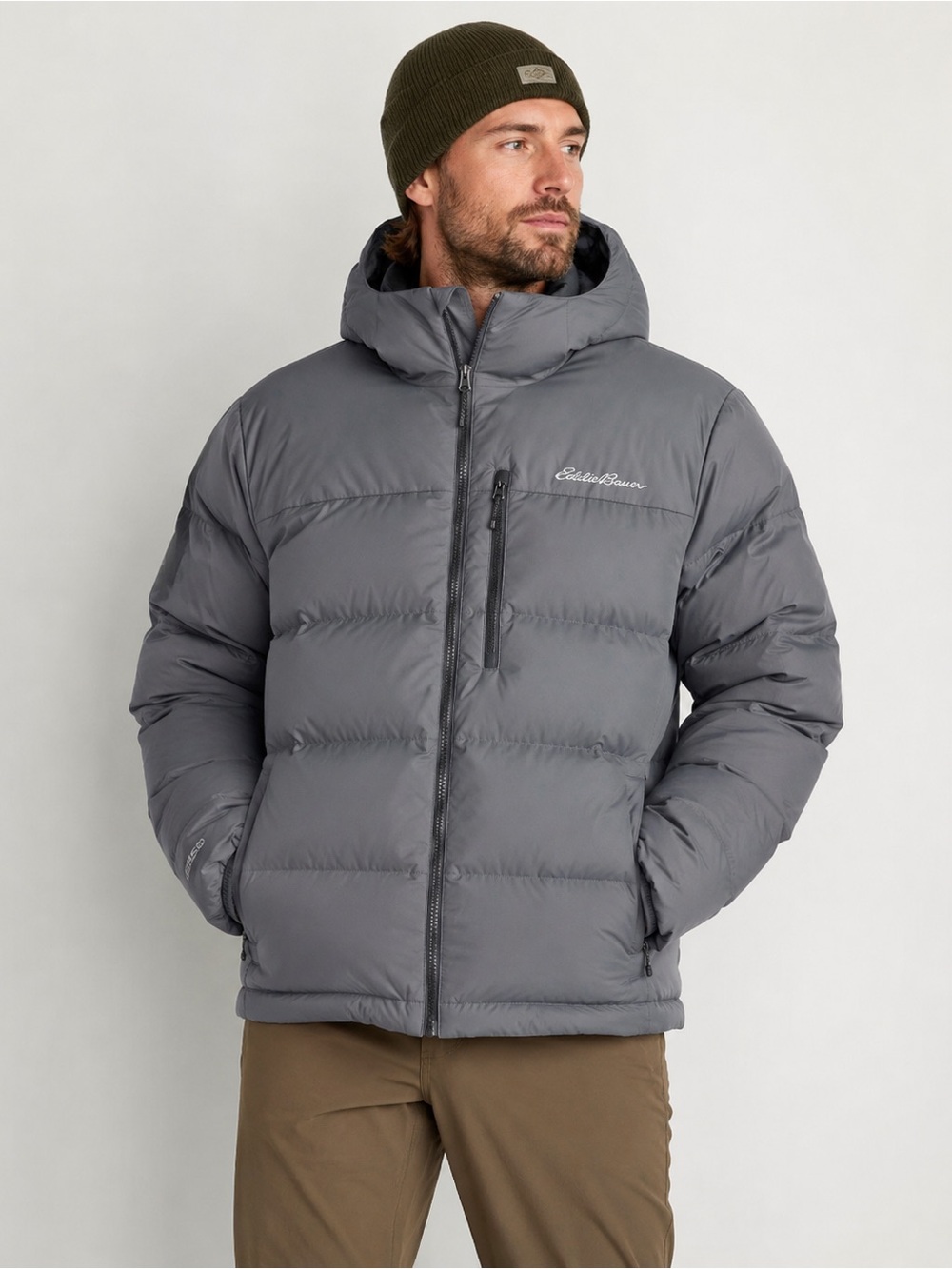 Eddie Bauer EB550 550 Down Puffer Jacket Hooded Gray Men’s XL